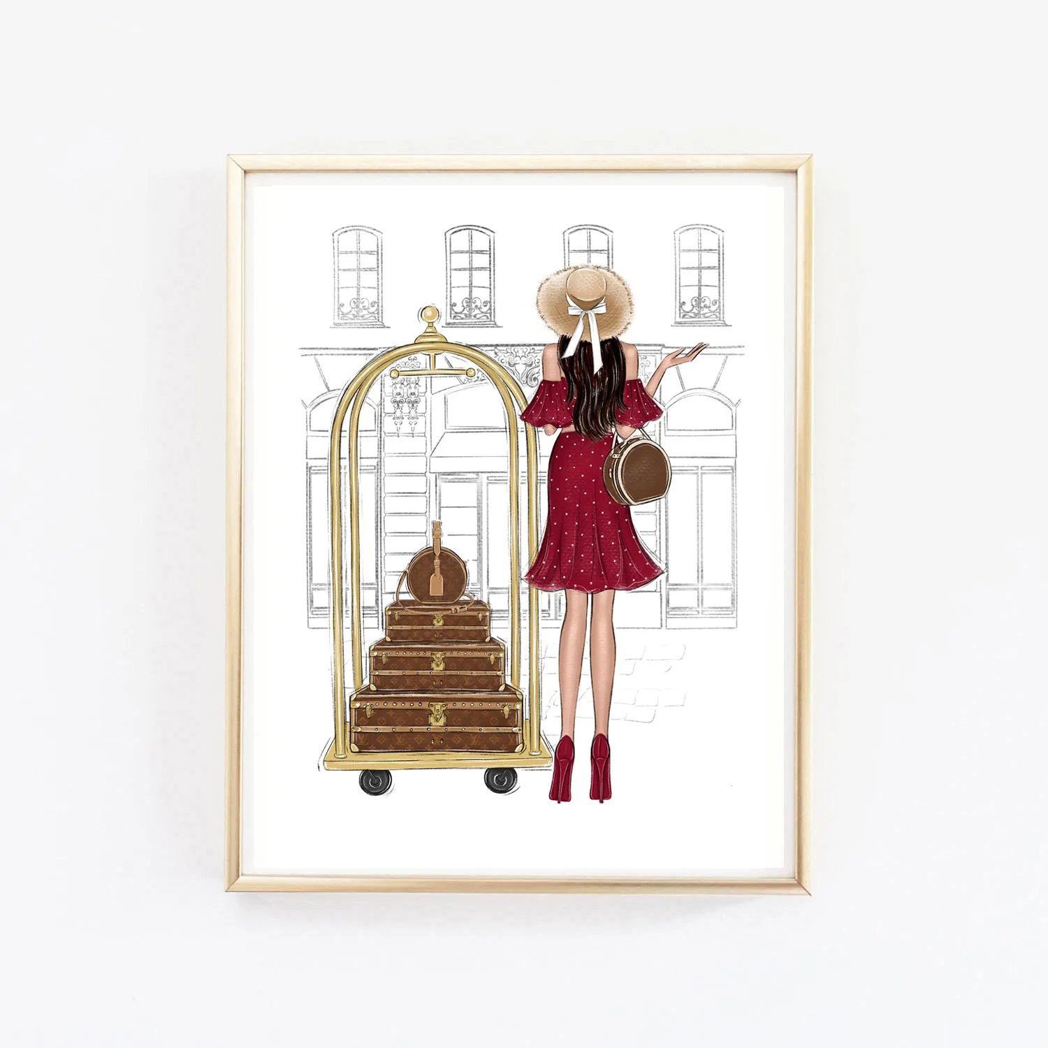 Travel in style girly art print fashion illustration