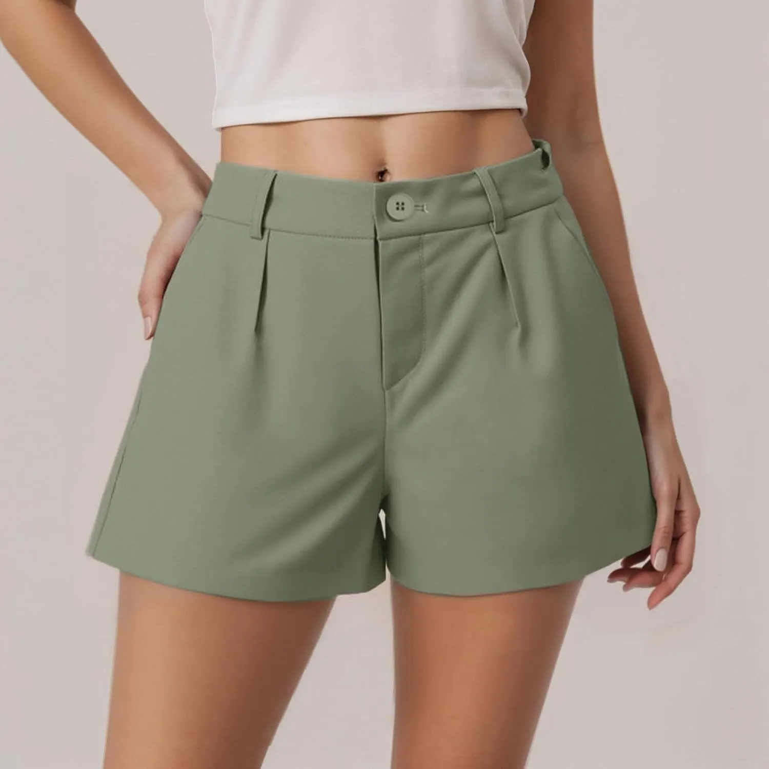 Trouser Shorts for Women Dressy Casual Formal Work Pleated Shorts High Waisted Comfy Trendy Ladies Short Pants