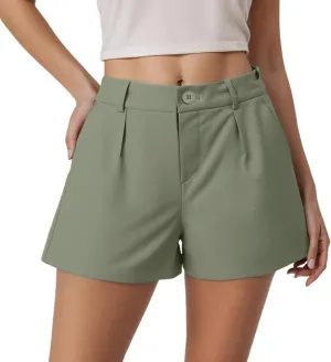 Trouser Shorts for Women Dressy Casual Formal Work Pleated Shorts High Waisted Comfy Trendy Ladies Short Pants