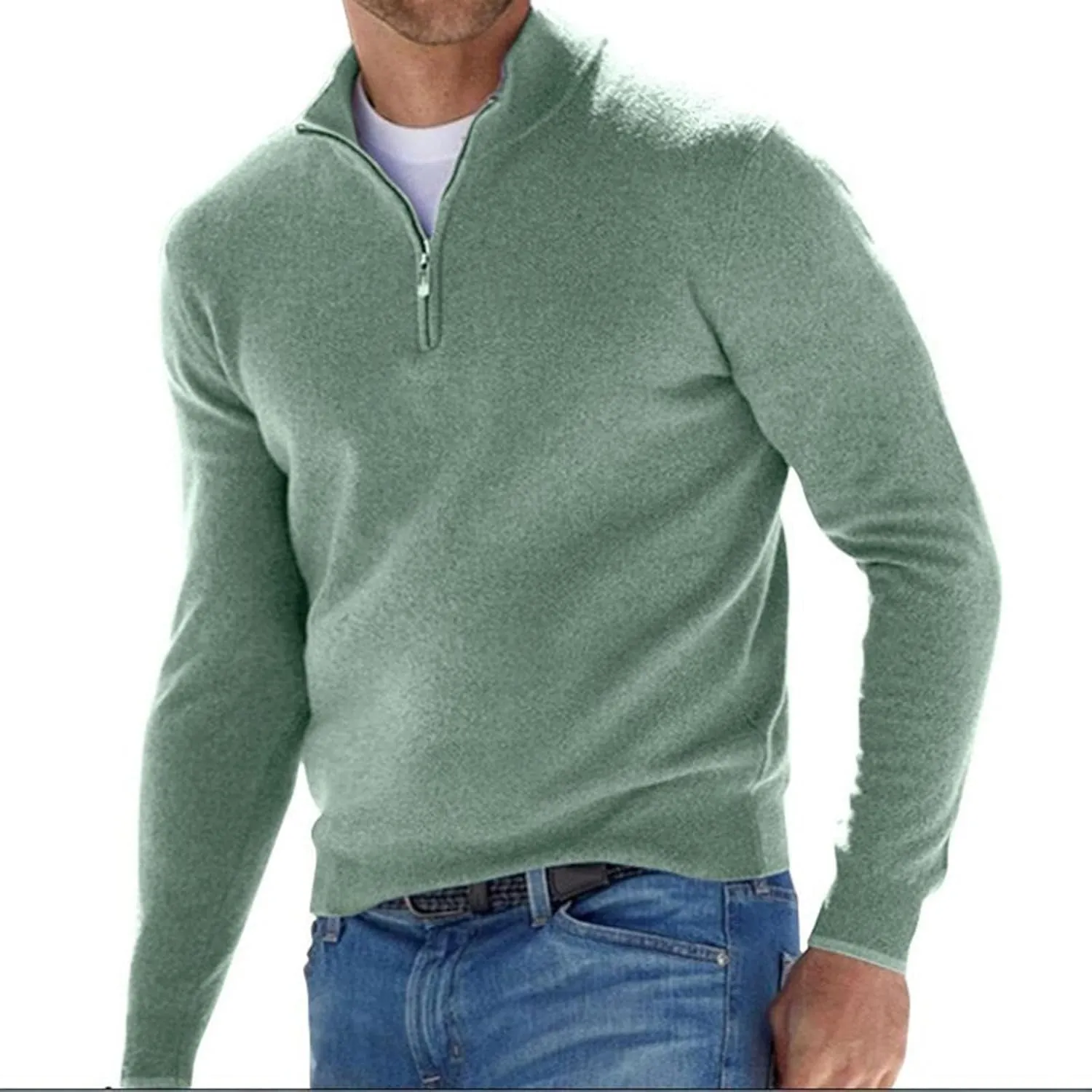Vifucz Sudadera cremallera hombre suter manga larga Color slido jersey tejido cuello levantado ropa deportiva transpirable
