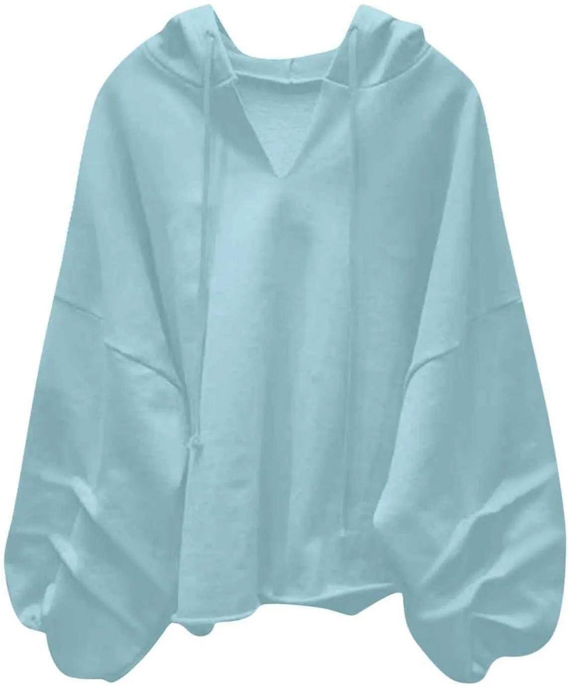 Women Oversized Sweatshirt Casual Solid Lanter Long Sleeve Pullover Hoodies Tops Casual Loose V Neck Fashion Tops