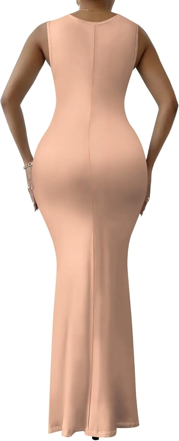 Women Summer Fashion Sexy Dress Sleeveless V Neck Side Slits Maxi Bodycon Mermaid Cocktail Evening Parties Dresses