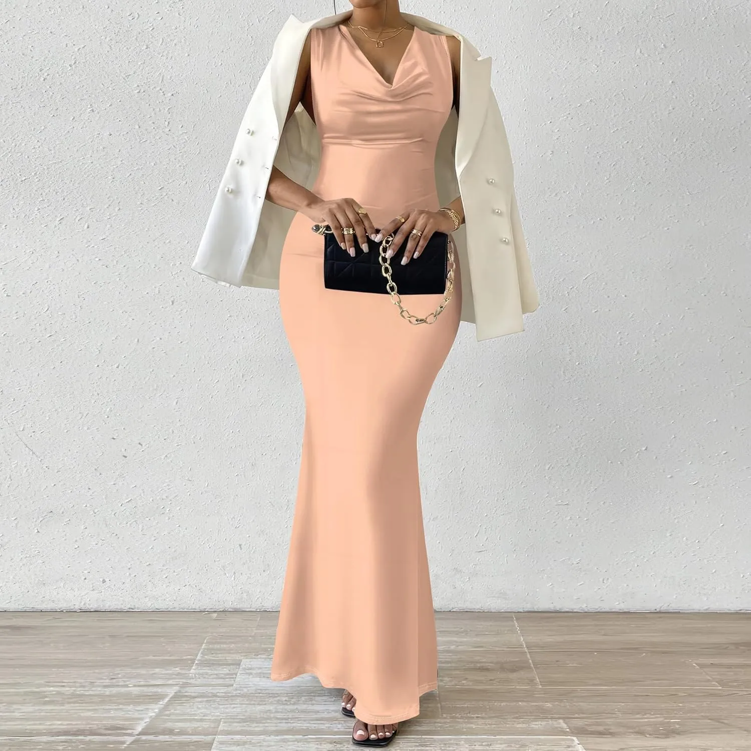 Women Summer Fashion Sexy Dress Sleeveless V Neck Side Slits Maxi Bodycon Mermaid Cocktail Evening Parties Dresses