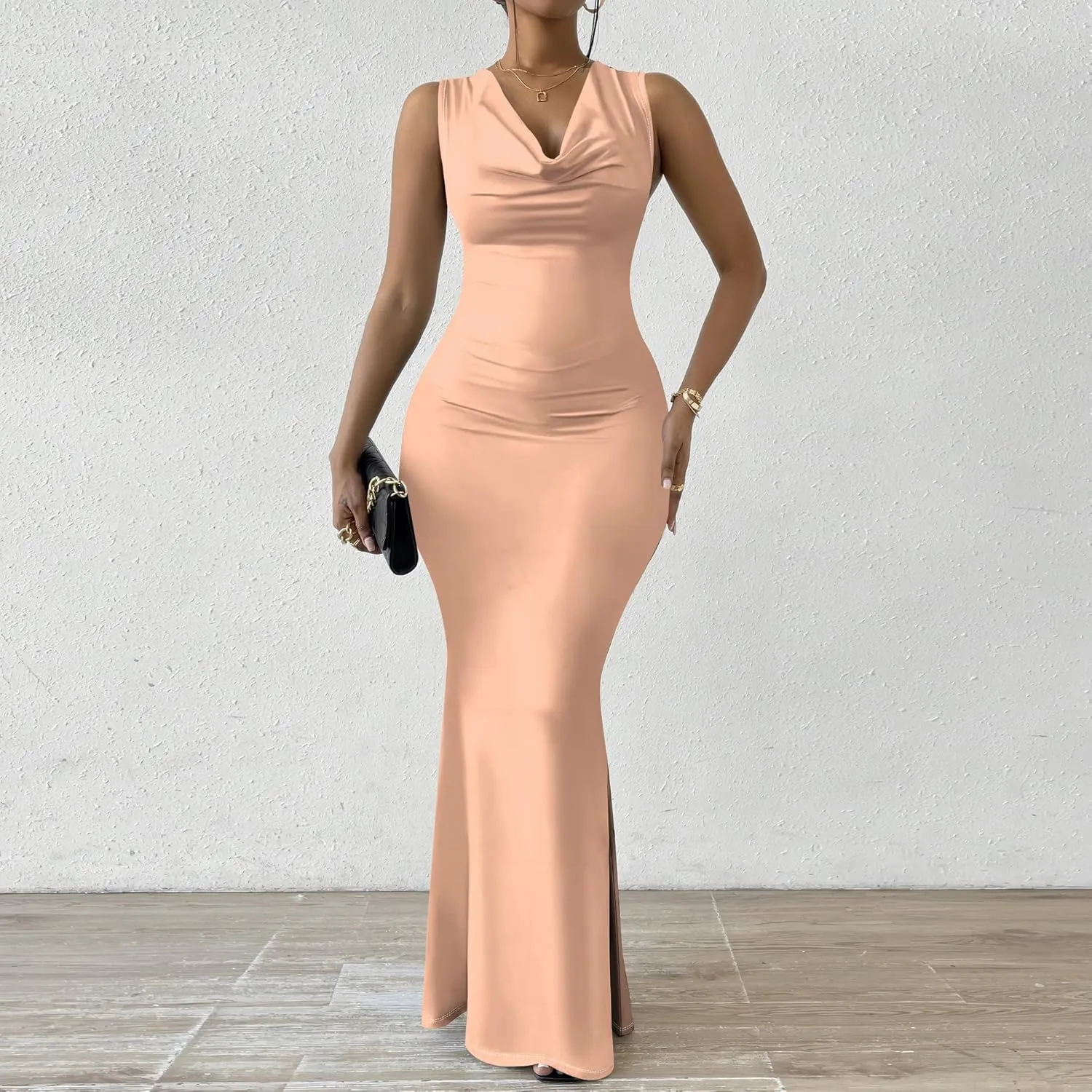 Women Summer Fashion Sexy Dress Sleeveless V Neck Side Slits Maxi Bodycon Mermaid Cocktail Evening Parties Dresses