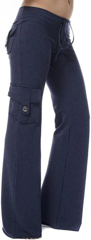 Women Wide Leg Pants High Waist Stretch Flare Leggings Workout Cargo Sweatpants Soft Drawstring Athletic Pants