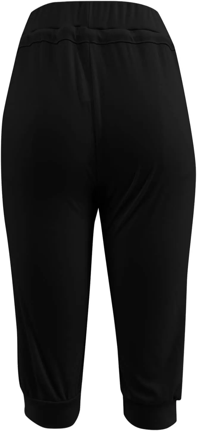 Womens Capris for Summer Lightweight Yoga Capris Pants with Pockets Stretch Drawstring High Waisted Pant
