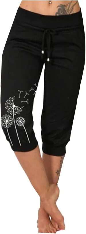 Womens Capris for Summer Lightweight Yoga Capris Pants with Pockets Stretch Drawstring High Waisted Pant