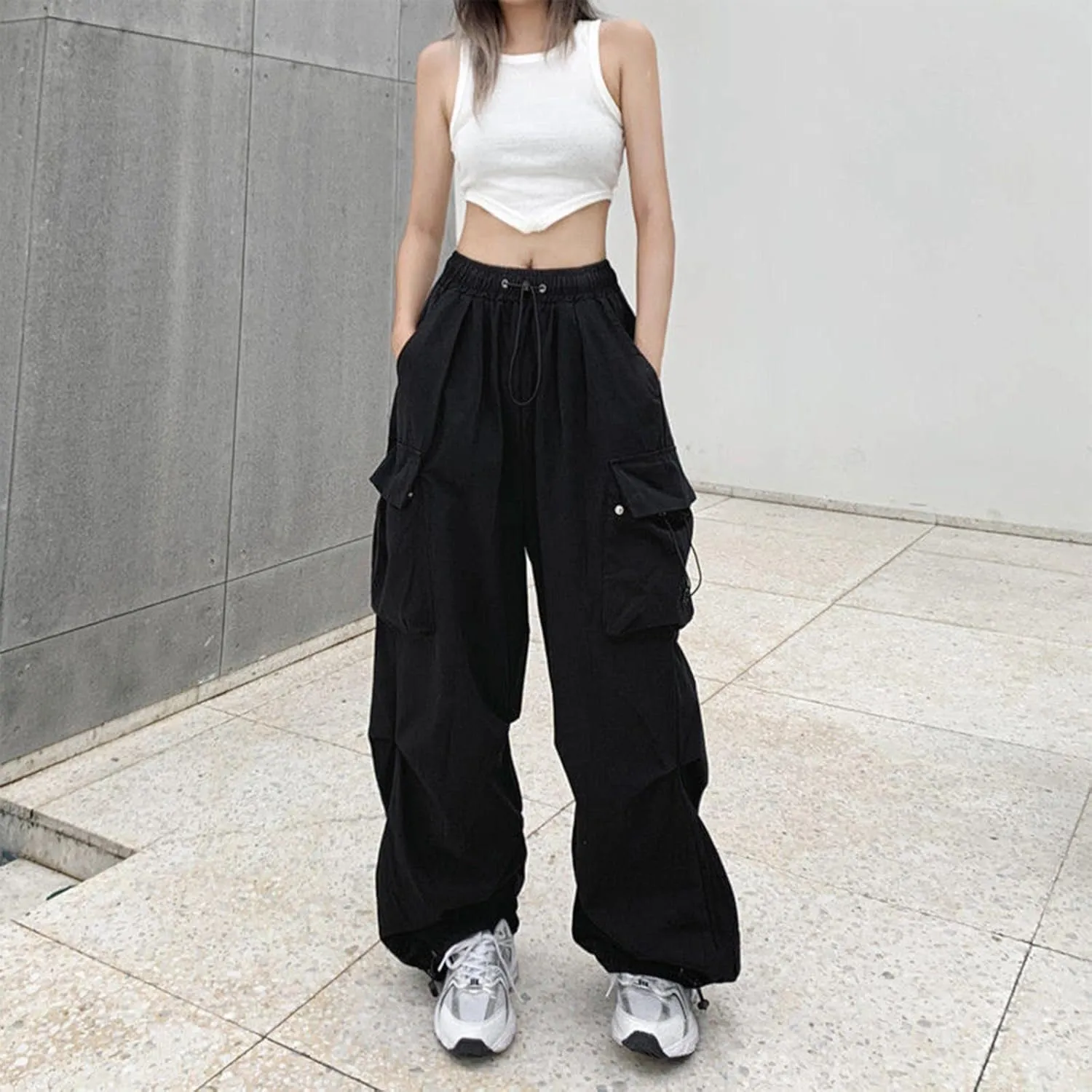 Womens Cargo Pants High Waist Baggy Relaxed Fit Trousers with Pockets Loose Jogger Goth Grunge Y2K Clothes