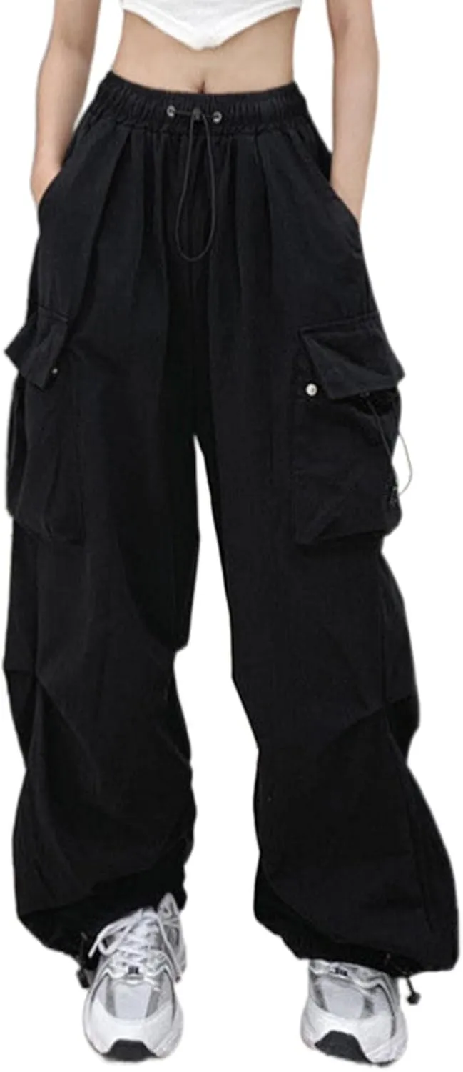 Womens Cargo Pants High Waist Baggy Relaxed Fit Trousers with Pockets Loose Jogger Goth Grunge Y2K Clothes