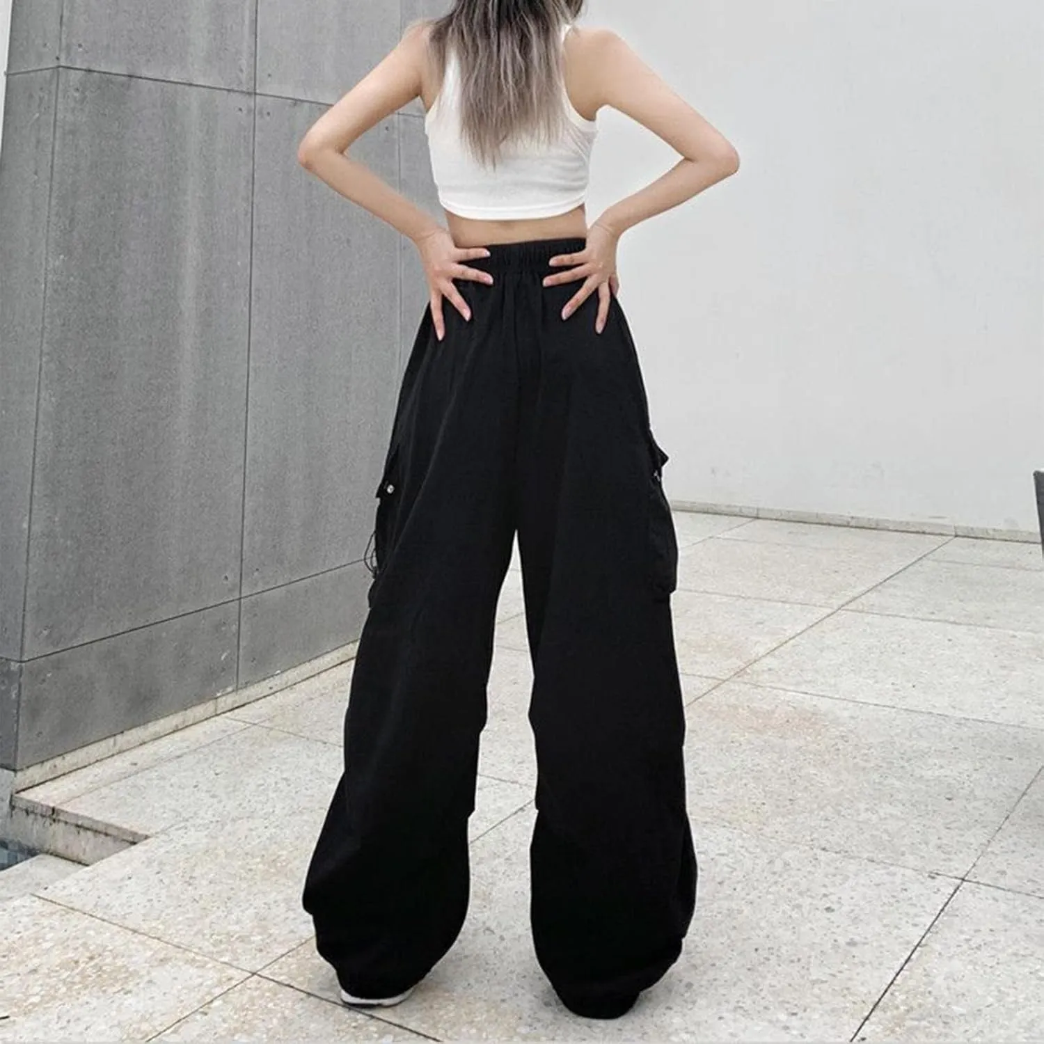 Womens Cargo Pants High Waist Baggy Relaxed Fit Trousers with Pockets Loose Jogger Goth Grunge Y2K Clothes
