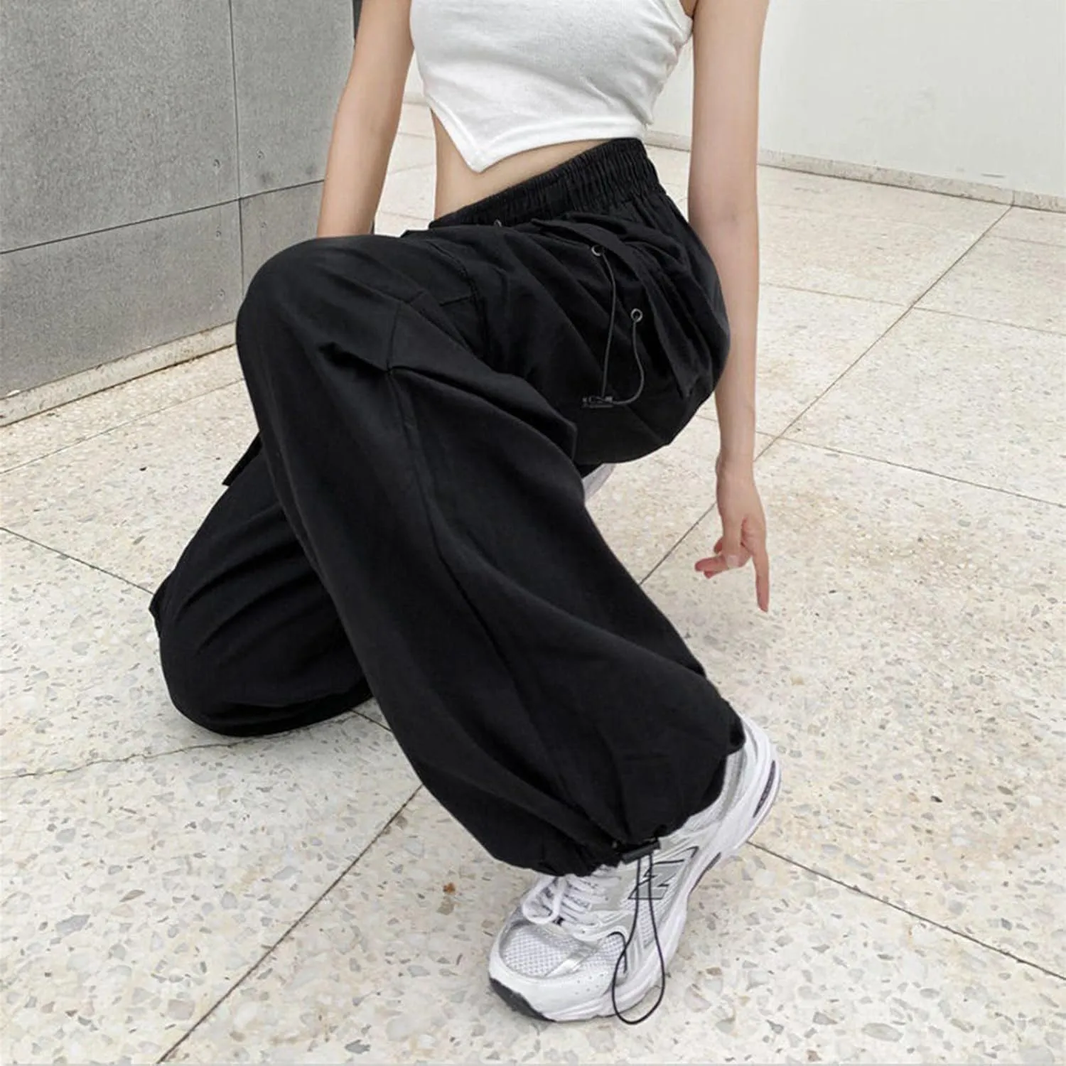 Womens Cargo Pants High Waist Baggy Relaxed Fit Trousers with Pockets Loose Jogger Goth Grunge Y2K Clothes