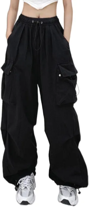 Womens Cargo Pants High Waist Baggy Relaxed Fit Trousers with Pockets Loose Jogger Goth Grunge Y2K Clothes