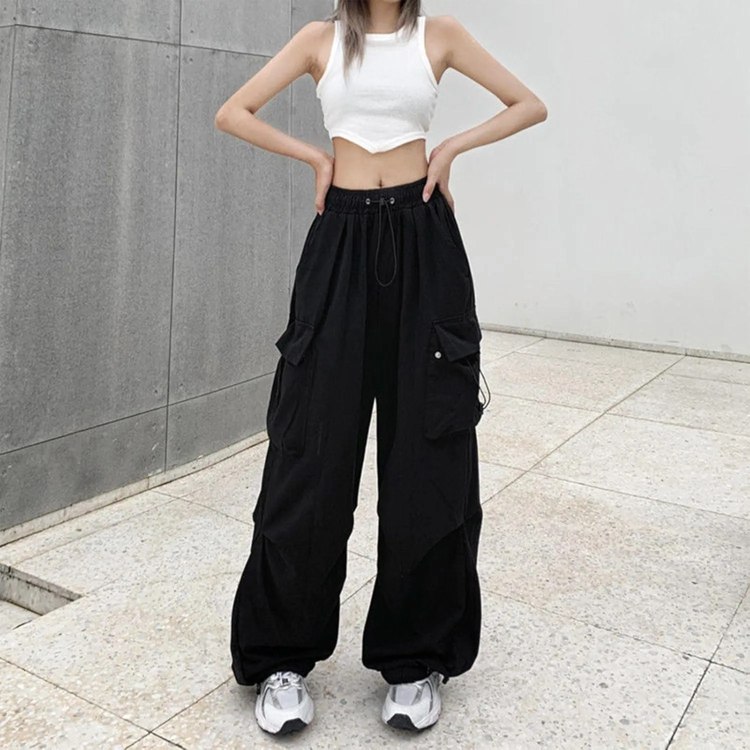 Womens Cargo Pants High Waist Baggy Relaxed Fit Trousers with Pockets Loose Jogger Goth Grunge Y2K Clothes