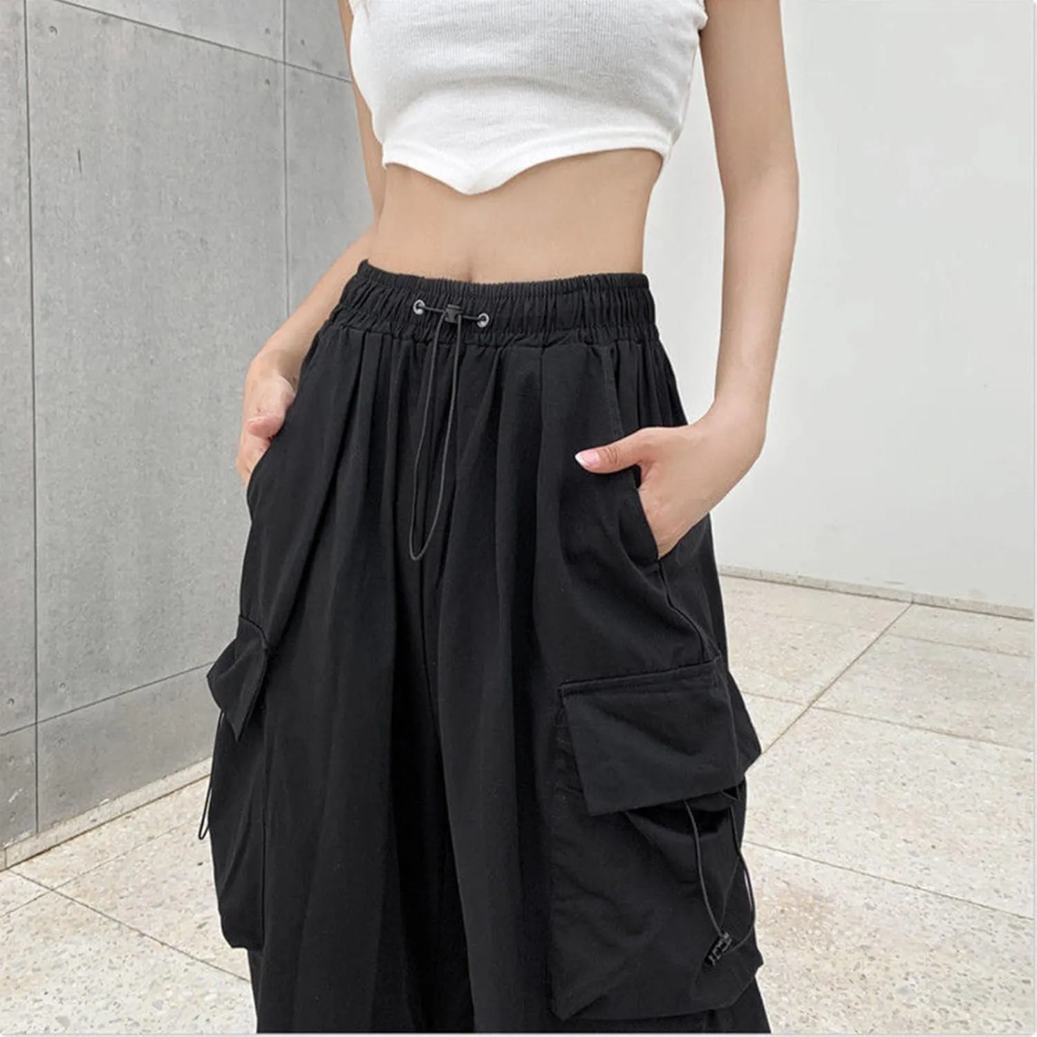 Womens Cargo Pants High Waist Baggy Relaxed Fit Trousers with Pockets Loose Jogger Goth Grunge Y2K Clothes