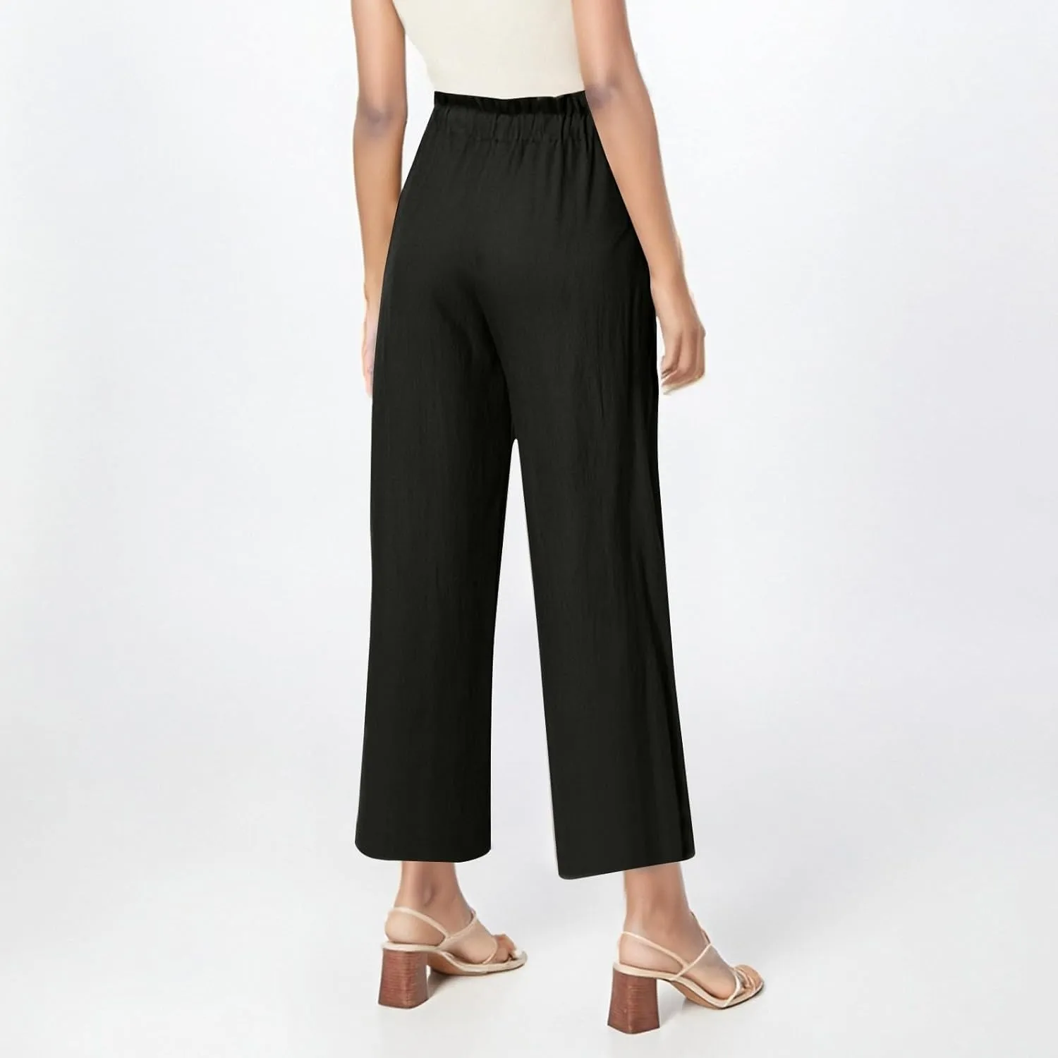 Womens Linen Pants 2025 High Waist Elastic Straight Leg Pant Casual Loose Lightweight Summer Beach Trousers