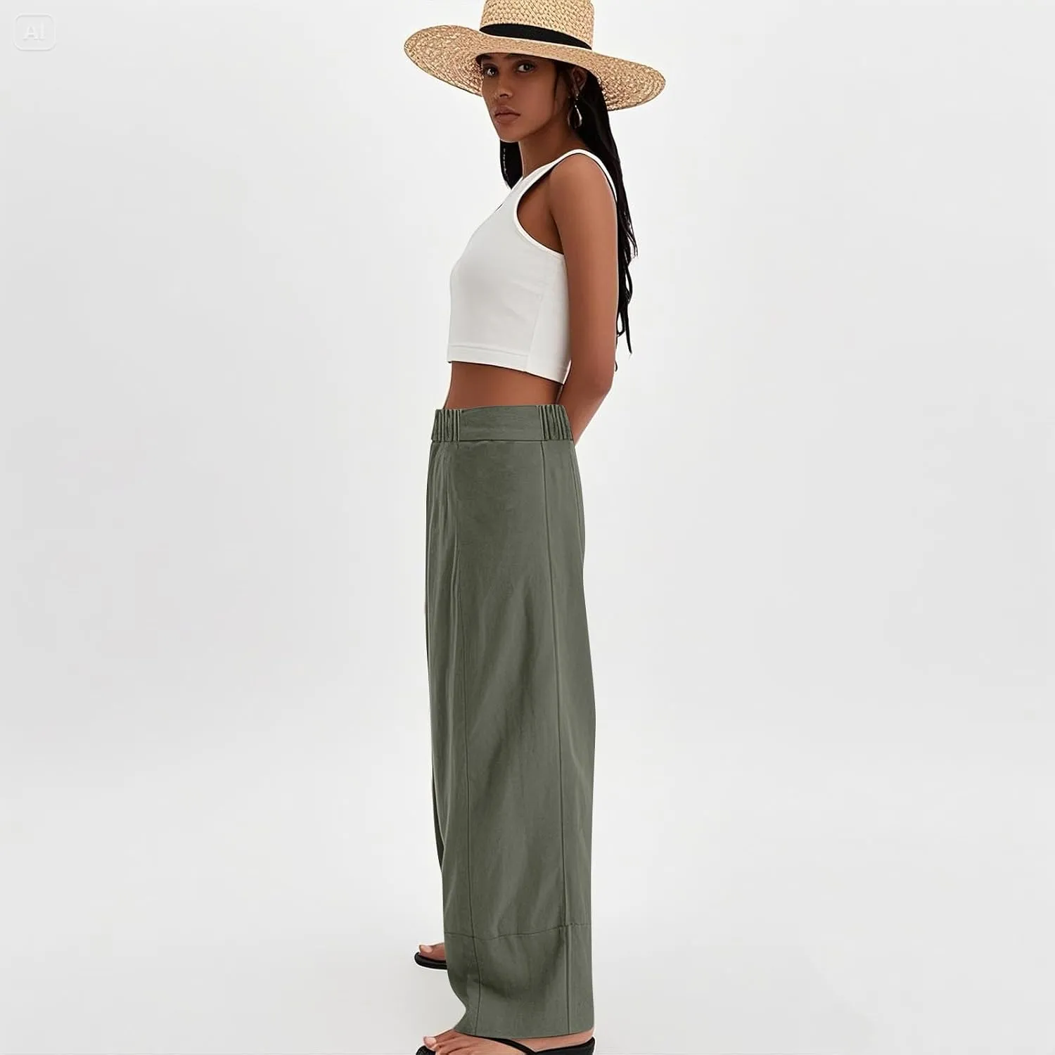 Womens Linen Pants Summer Wide Leg Pants High Waisted Flowy Palazzo Pant Boho Cotton Linen Beach Pants 2025