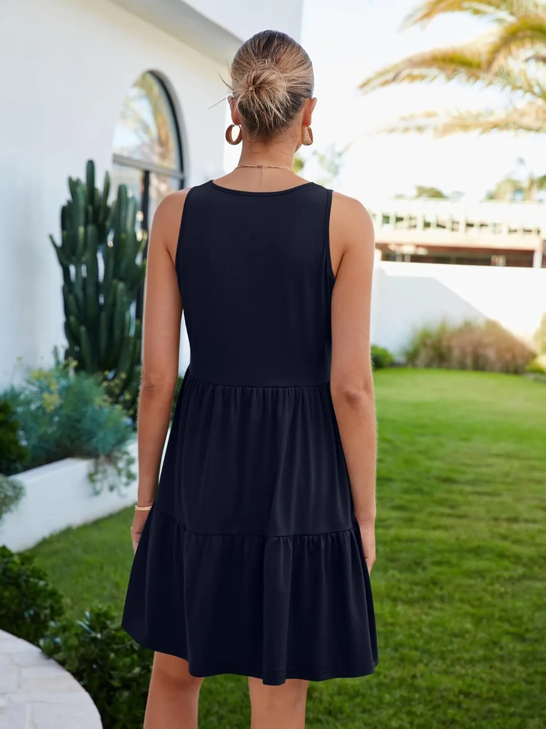 Womens Summer Dresses V Neck Tank Tiered Flowy Mini A Line Casual Sundress with Pockets