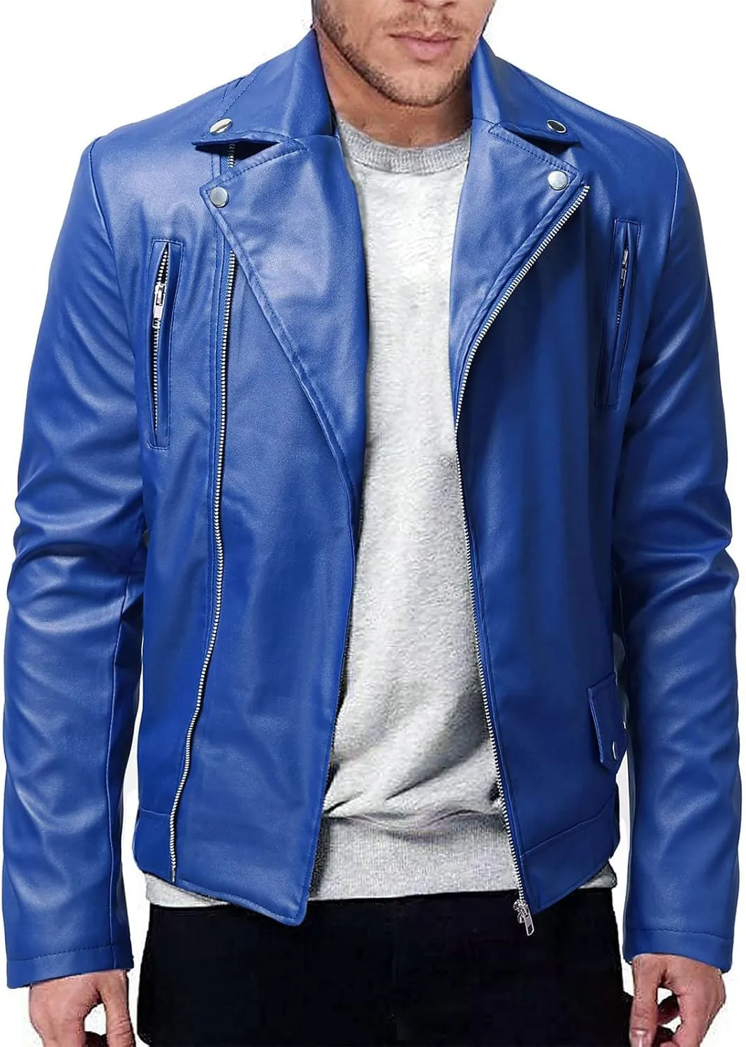 Ymosrh Men's Leather Motorcycle Jacket Racer Faux Distressed Jacket Mens, XXL-5XL