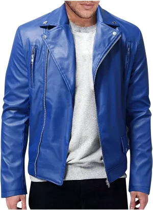 Ymosrh Men's Leather Motorcycle Jacket Racer Faux Distressed Jacket Mens, XXL-5XL